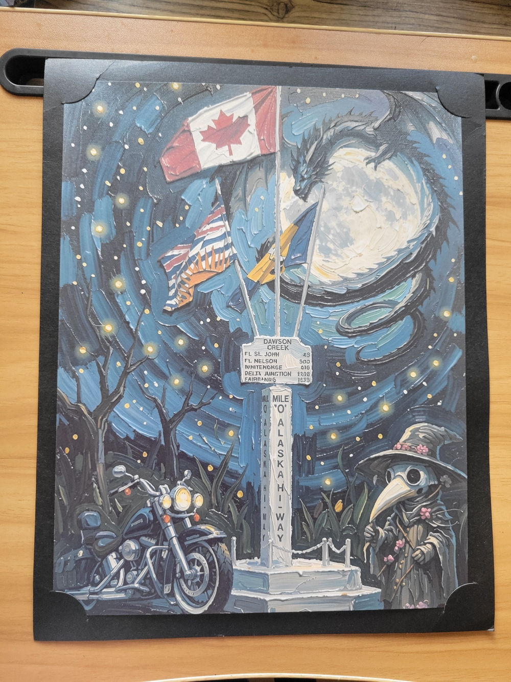 💀NEW💀 Hand Crafted Blue Moonlit Dragon & Plague Doctor Art Print